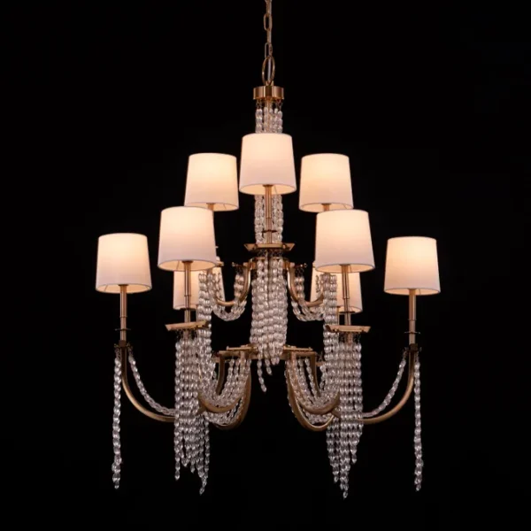 Classic Crystal Chandelier with Fabric Shades