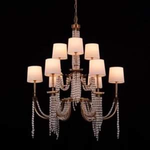 Classic Crystal Chandelier with Fabric Shades